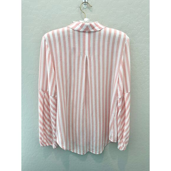 CHICO’S | Pink White Striped Lyocell Button Front Blouse Top | Size 0 Small - Picture 4 of 6